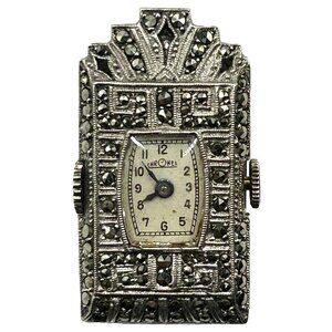 Antique Chronex Marcasite & 925 Sterling Silver Fur-Clip Watch - Windup Movement